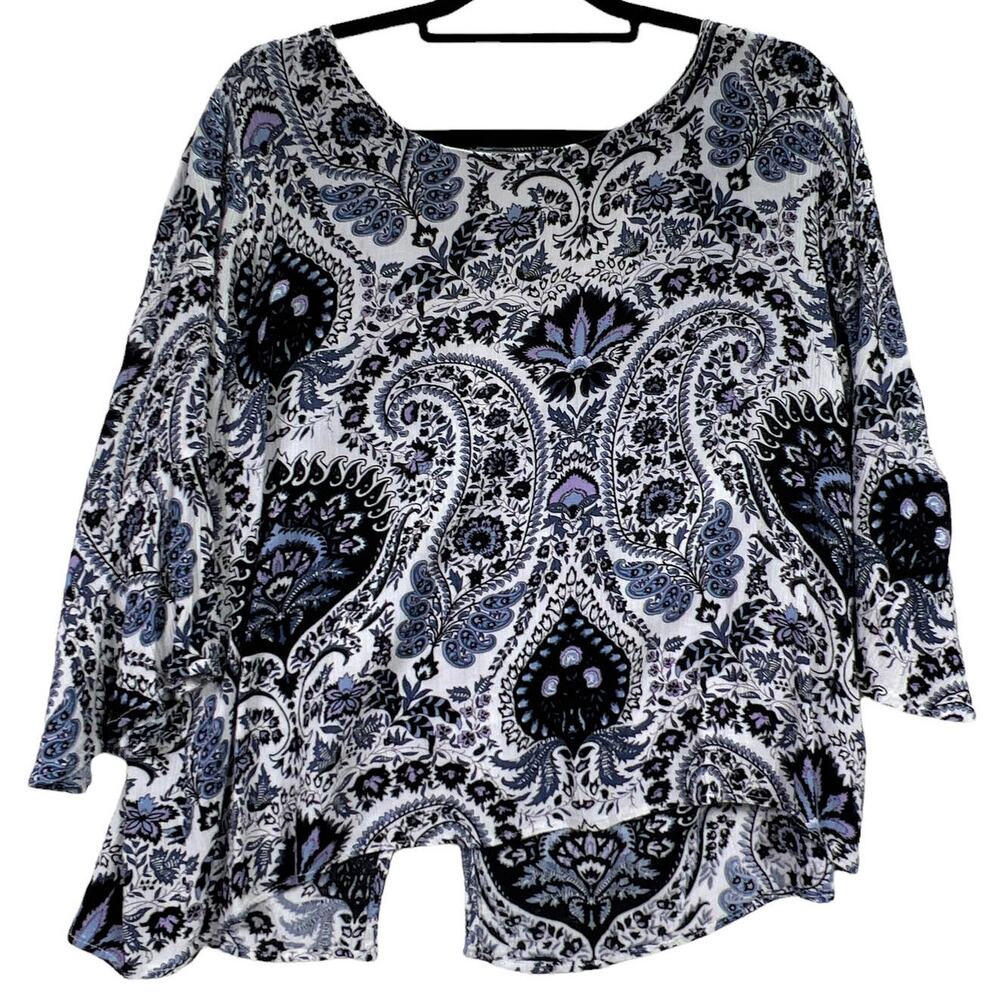 Pink Diamond 3/4 Ruffle Bell Sleeve Top Blouse Paisley Boho Mixed Print Large